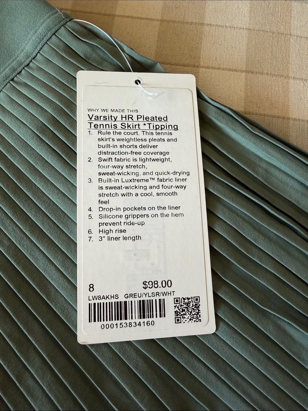 Lululemon NWT Pleated Tennis Skirt with Contrast Waistband - Sage Green - Picture 2 of 6